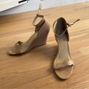 Elegant Tan Wedge Sandals with ankle strap